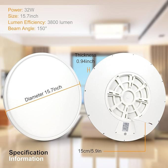 inShareplus 15.7inch LED Ceiling Light, 32W [320W Equiv] Nature White 2800K Flush Mount Ceiling Lights Fixture, 3800LM White Ceiling Lamp for Bedroom, Living Room, Kitchen, Office, Hallway