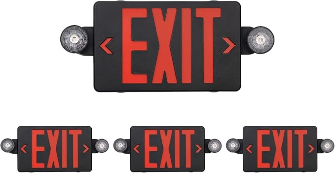 GZRUIYANG Black Housing Exit Sign With Emergency Lights Red, LED Exit Light With Battery Backup, UL 924 Certified, AC 120/277V, Commercial Lights Combo for Business - 4 Pack