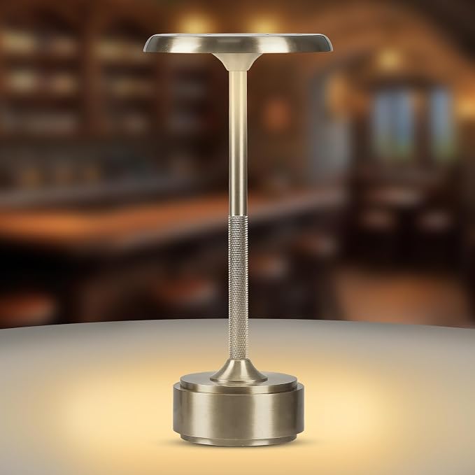 Cordless Rechargeable Modern Metal Table Lamp, Touch Dimming, 3-Color | Sliver, 5200mAh Battery, Portable LED Desk Light, Touch Sensor, Suitable for Night Light/Restaurant/Night Stand/Coffee/Bar