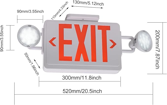 Emergency Exit Sign with Lights Battery backup, 200lm 3Hours Plug in Red Exit Signs with Emergency Lights for Business, Battery Operated,UL 924 AC85-277V