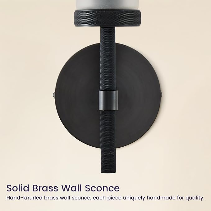 Modern Hardwired Frosted Glass Bathroom Black Wall Sconce, Handmade Knurled Wall Light Fixture,Vanity Light for Living Room,Hallway, Bedroom, 20" Indoor Wall Lamp, Bulb Included