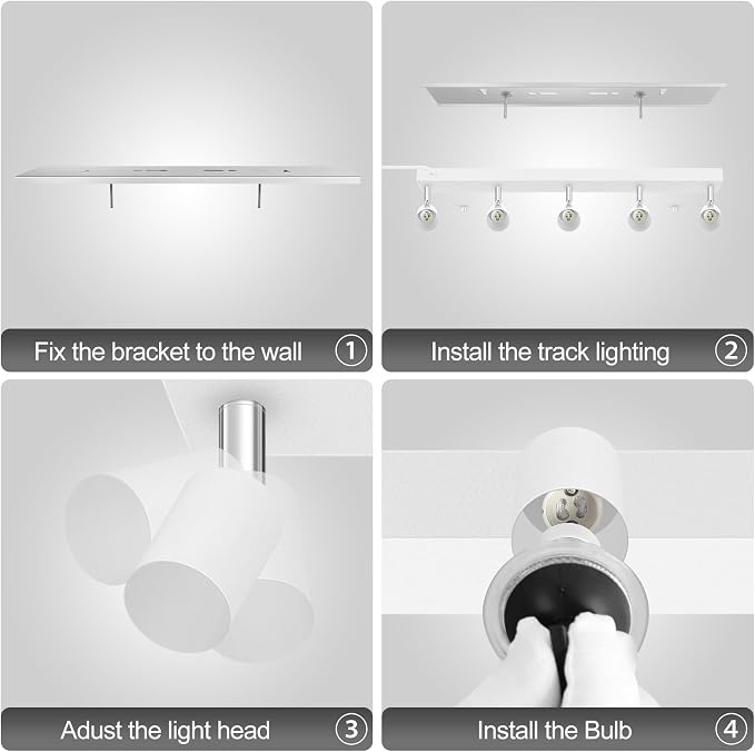 Plug in Track Light,30"Track Ceiling Lighting Fixtures,White 5 Way GU10 Wall Spotlight, Rotatable Track Head,LED Wall Light for Kitchen Cabinet Gallery Bar Hallway Living Room,Rocker Switch,15 FT Cord