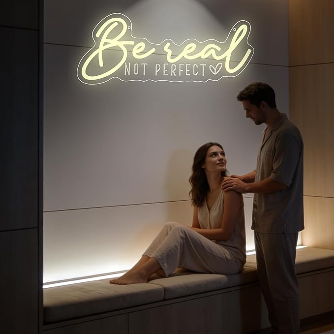 Be Real Not Perfect Neon Sign for Wall Decor,Warm White LED Signs for Living Room Bedroom House Club Party,Be Real Not Perfect Dimmable Neon Light Gifts for Women Men USB Powered（16.5"*6.7"）