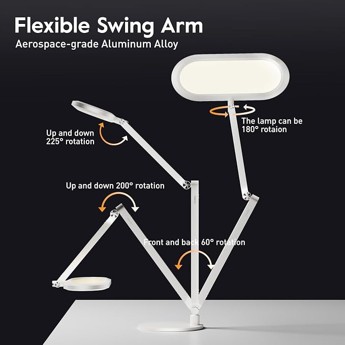 Premium LED Desk Lamp, Dual-Sided Soft Lighting with Knob Remote | Eye-Caring Diffused Light for Home Office, Video Conferencing, Zoom, Reading, Study, Craft, Stepless Dimming & Color, Memory