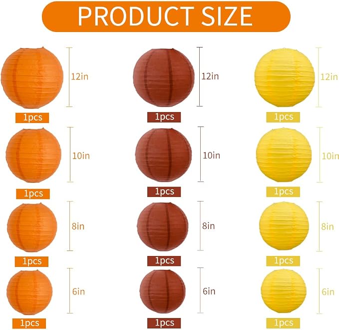 BEISHIDA Orange Paper Lanterns 12Pcs 6/8/10/12 Inch Round Chinese Lamp | Paper lanterns party decorations,Chinese/Japanese Paper Lanterns,Birthday,Wedding,Christmas,Bridal Home decorative outdoor
