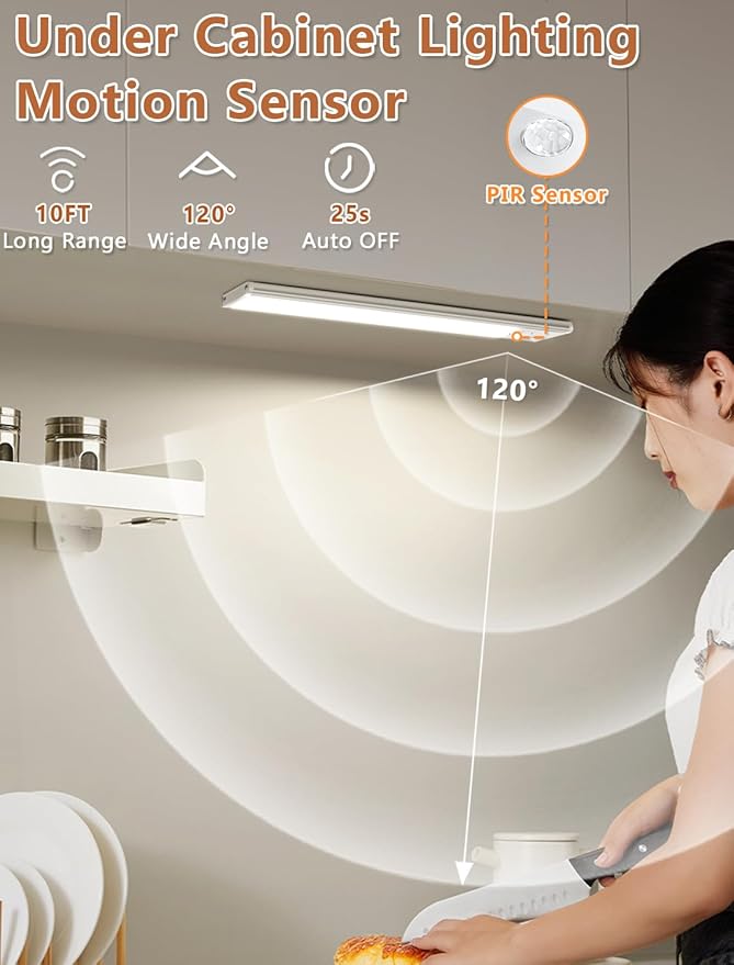 Under Cabinet Rechargeable Lighting: 8 Inch Motion Sensor Dimmable Lights Indoor - Battery Operated Lights - Wireless Closet Light Magnetic Led Light for Kitchen Home Bathroom Counter 5 Pack