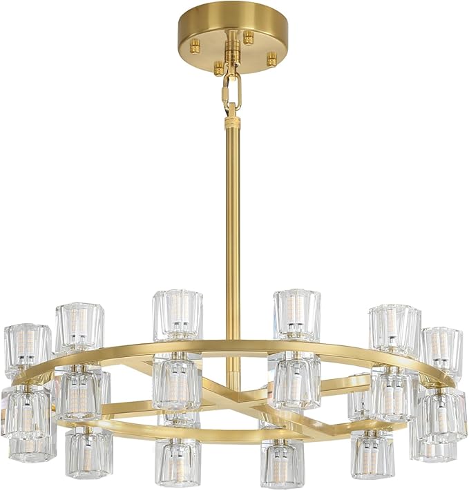D24 Gold Wagon Wheel Chandeliers Modern 24-Lights Round Chandelier Small Chandeliers for Dining Room,Living Room Vintage Chandelier for Foyer Hallway