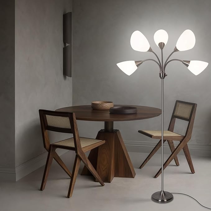HonoDing Medusa Floor Lamps Standing Lamps 5 Heads Adjustable Reading Light Large Shade Use E26 A19 Bulb for Living Room Bedroom Satin Nickel