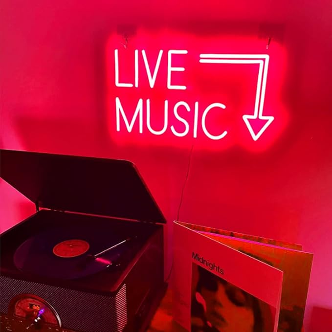 Music Live Led Neon Signs - Handcrafted LED Signs 17 * 11 inches - Wall Decor Light For Nightclub,Bar or Bedroom,Music Stadio