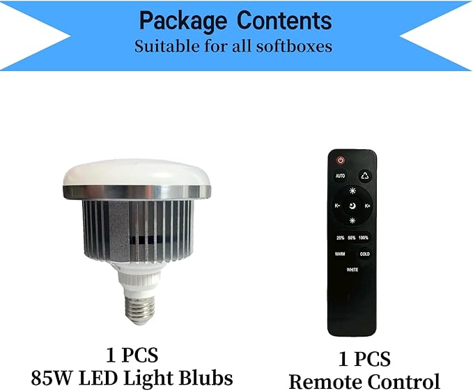 1 Pack 85W LED Soft Box Light, Photography Light Bulb 2700-6500K Remote Control Dimmable Color Temperatur, E27 Lights Photography Photo Video Studio Lighting