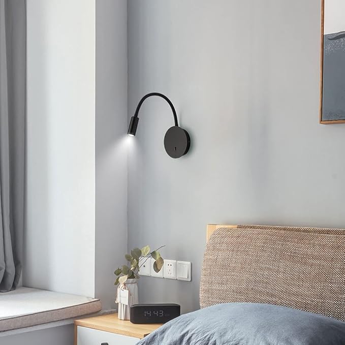 Bedside Reading Light Modern Wall Lamp, Hardwired Wall Sconce with Switch, LED Headboard Lighting Fixture, Flexible Gooseneck Wall Lights for Bedroom Office Studio Hotel