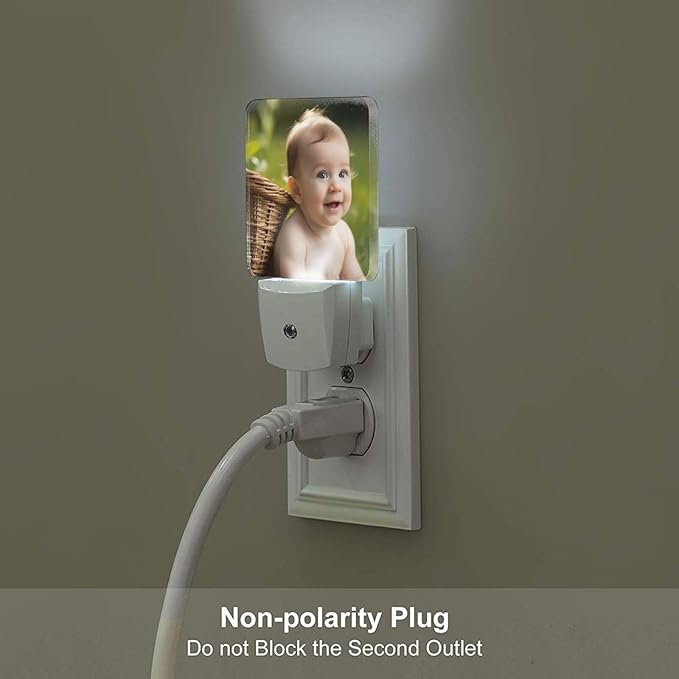 Personalized Custom Night Light Set of 2, DIY Your Own Logo/Photo/Words Auto Sensor LED Dusk-to-Dawn Nightlights, Plug-in Sensor Lamp for Bedroom Bathroom Kitchen Hallway Stairs Decorative