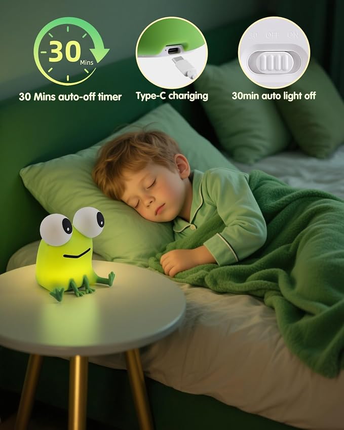 YISUN Frog Night Light for Kids, Soft Silicone Nursery Night Lamp Rechargeable LED Bedside Lamp with Timer, Cute Squishy Lamp for Boys Girls Room Decor Kawaii Toys