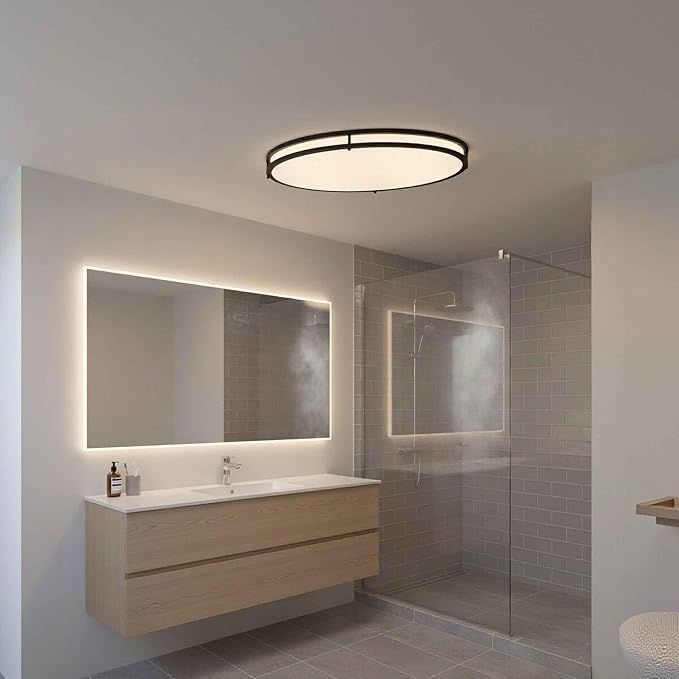 24 Inch Oval Black Ceiling Light Fixture for Living Room - 24” Black Flush Mount LED Ceiling Lights 3000K/4000K/5000K LED Kitchen Bathroom Light Oval Bedroom Lamp, 32W, 2100LM, Steel and Polystyrene