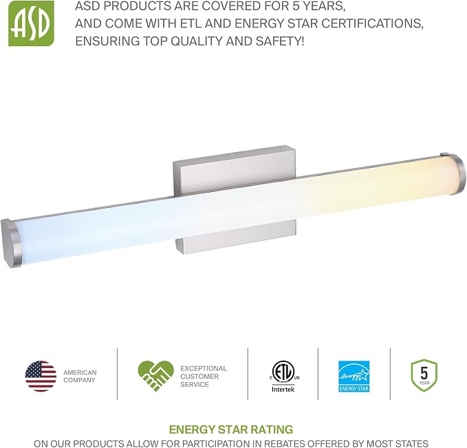 ASD 36" LED Linear Vanity Light Fixture, Modern Bathroom Sconce — 3 Color 3000K-5000K, Dimmable, 30W 2100LM, Energy Star & ETL Listed — Over Mirror Makeup Bar for Bedroom, Cabinets — Nickel, 4 Pack