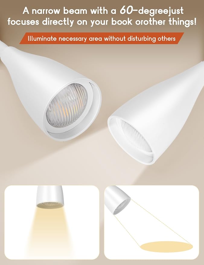 Reading Light for Book in Bed,Clip on Light Reading Lamp with Adapter White | 5 Color Modes 10 Brightness, Flexible Eye-Caring Clip on Desk Lamp Book Light for Reading in Bed Headboard Bedside Bedroom