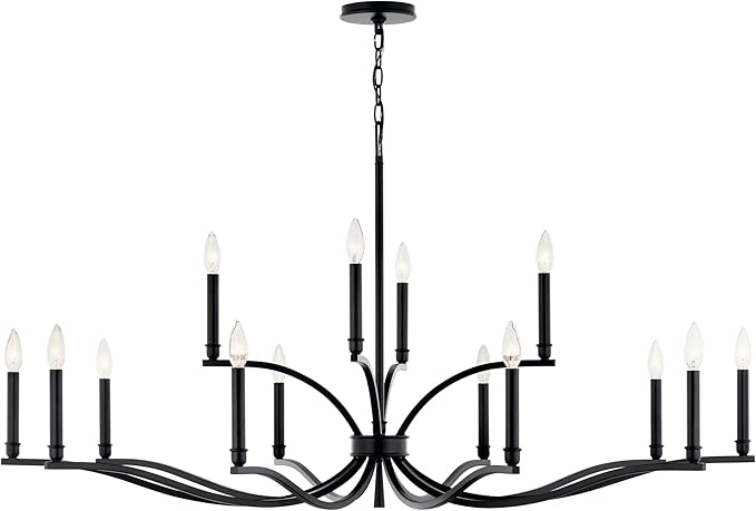 Kichler Malene 14-Light 2-Tier Chandelier, Updated Traditional Light in Black, Sloped Ceiling Compatible, for Foyer, Dining Room or Living Room (27.25" x 52.75"), 52698BK