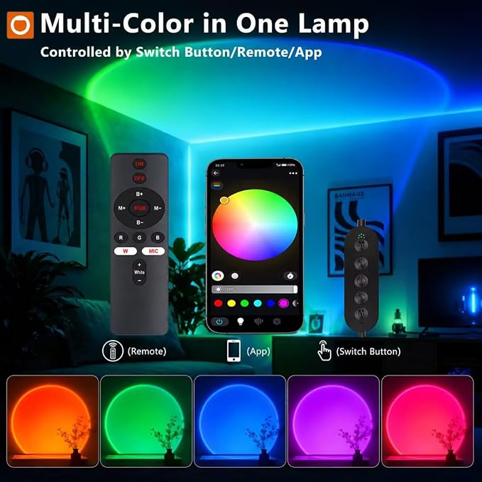 Sunset Lamp Projector with Remote Control, Multiple Colors LED APP Control Sunset Light Three Control Methods Night Light for Room Decor/Christmas Gift/Photography/Party/Bedroom Decor