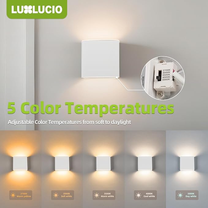2 Pack Indoor Outdoor White Up and Down LED Wall Light, Modern Bedroom/Porch Wall Lamp, IP65 Waterproof, 5%-100% Dimmable 18W 1620lm, 5CCT (2700K-5000K), CRI90+, 120V-277V