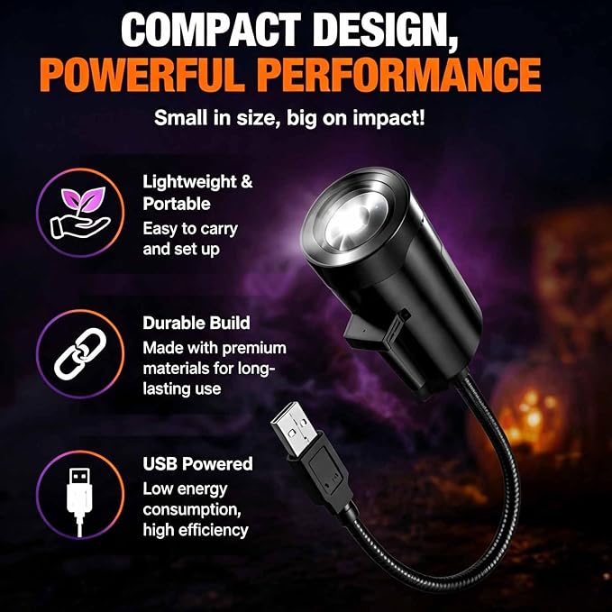 Plug and Play HD Star Projector Halloween, Projector Halloween | USB Powered with 360° Flexible Neck, Star Projector for Bedroom Ceiling Halloween Decor