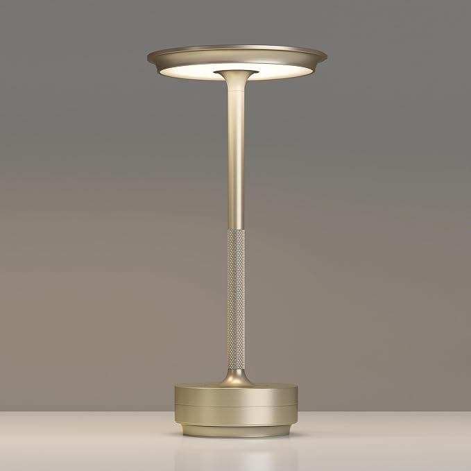 TBBGA 1 Pack Rechargeable Table Lamps Cordless, 5000mAh Outdoor Table Light | 3 Color Stepless Dimming Portable LED Table Lamp with Memory Function, for Home/Dinner/Patio/Restaurant.(Champagne Gold)