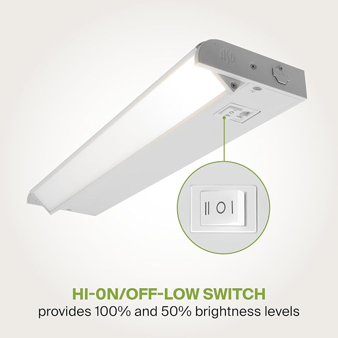 ASD Swivel LED Under Cabinet Lighting Plug in or Hardwired 18 Inch, Dimmable Under Cabinet Lights with High/Low/Off Switch, 3CCT 2700K-4000K, Linkable Under Counter Lights for Kitchen, White, ETL