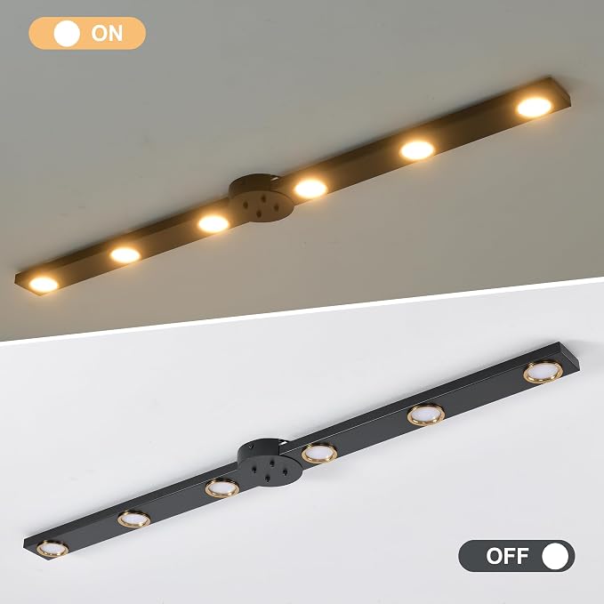 Garwarm 47 Inch Modern Ceiling Light, LED Dimmable Low Profile with Remote | Black Flush Mount Track Lighting Fixtures Ceiling with Rotatable Light Heads,3000K-6500K for Kitchen, Dining Room, Bedroom