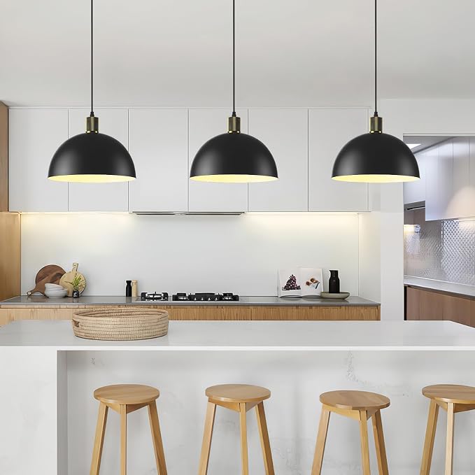 Black Pendant Lights Kitchen Island, 11.8" Modern Dome Pendant Light Fixtures Farmhouse Hanging Lights for Dining Room Hallway Sink Entryway