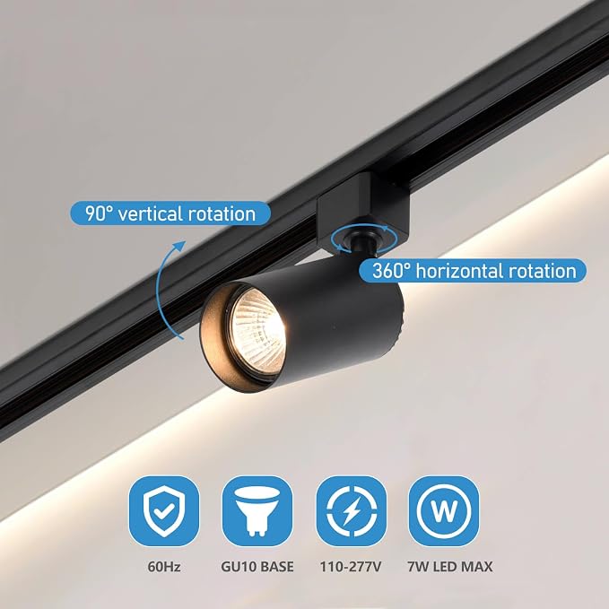 3-Color 6-Light LED Track Lighting Kit with 6.6FT H Track Lighting Rails & Canopy Connector, GU10 Dimmable Track Light Kit, Modern Kitchen Track Lighting Fixtures Ceiling Spot Light, Black