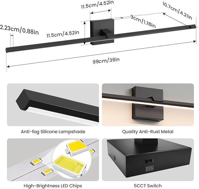Modern Bathroom Light Fixtures Over Mirror - 39 Inch Matte Black Vanity Light Bar 28W Dimmable 5CCT LED Vanity Lights for Bathroom Wall Sconce Lighting