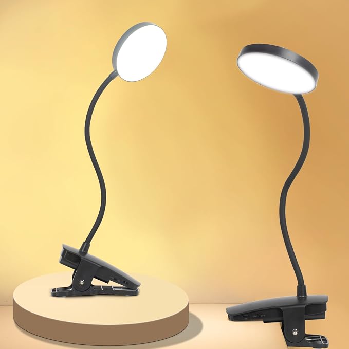 Cordless Rechargeable Clip On Desk Lamp Thick Flexible 360° Gooseneck | 450 Lumen Eye Protect Light,30 Custom Lighting Modes,5-30H Long Life Battery for Bed Headboard Desk Puzzle Craft ,Black 2 Pcs