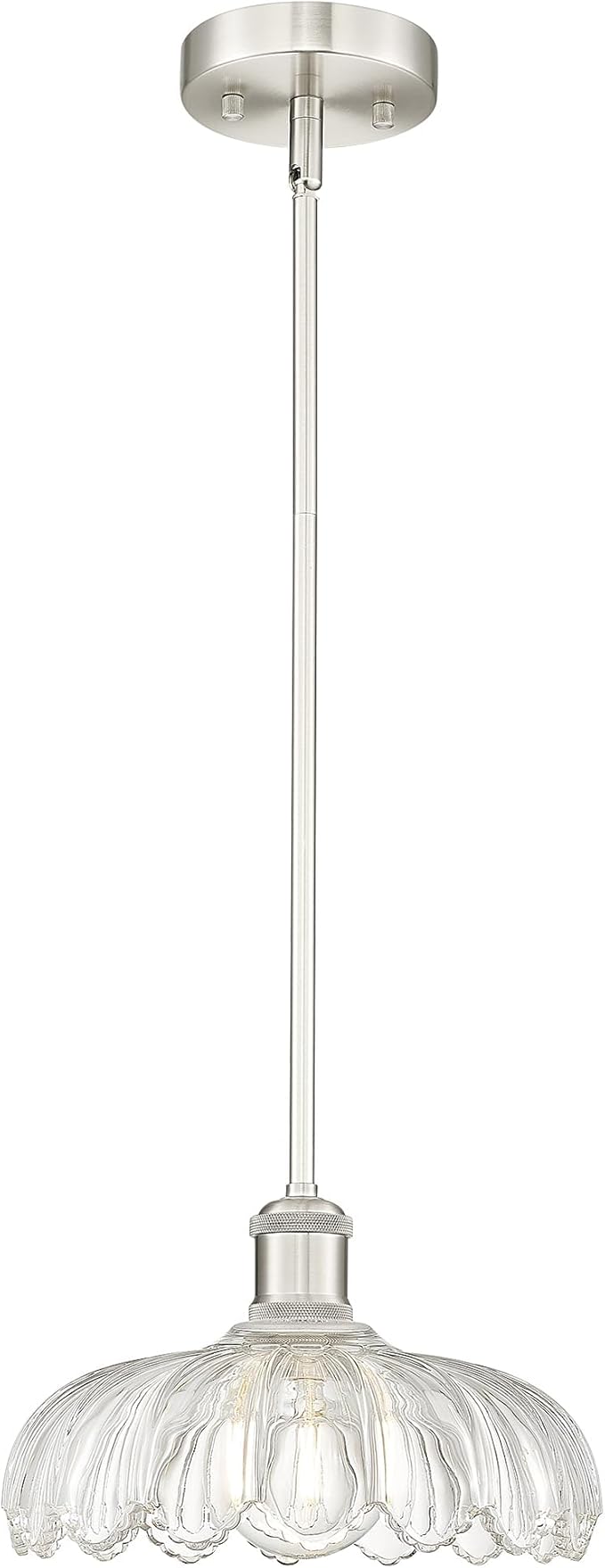 FEMILA Classic Brushed Nickel Flower Glass Pendant Light | 10.4" vintage glass pendant light fixtures for breakfast nooks, dining tables, bar counters E26, adjustable hanging height