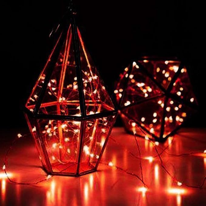 YKB 6 Pack Fairy Lights Battery Operated with 20 Mini LEDs on 6.6FT Copper Wire, Starry String Lights Powered by 2xCR2032(Incl) Batteries, for Wedding Holiday Halloween Christmas Decor Red