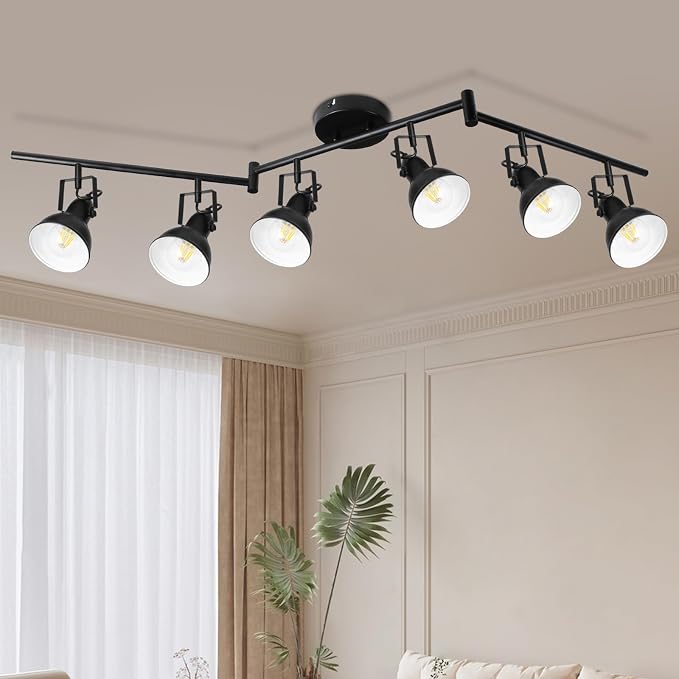 HiBay 6-Light Track Lighting, Adjustable Ceiling Light Fixture Black | Industrial Track Spot Light Indoor for Kitchen, Dining Room, Living Room, E26 Base (Bulb Not Included)