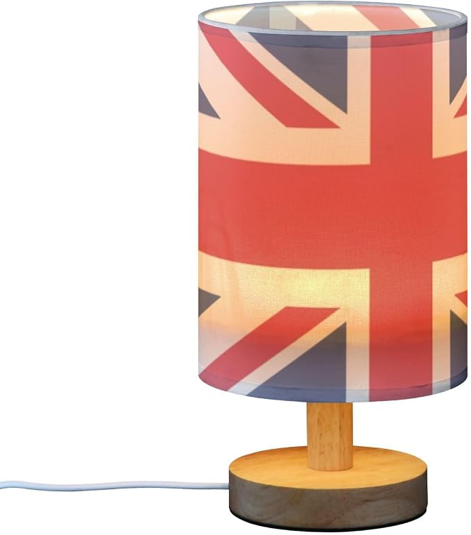 Table Lamp British Flag England London Union Jack Nightstand Lamp with Wood Base Fabric Lamp Shade Bedside Desk Lamp for Living Room Bedroom Kids Room Office