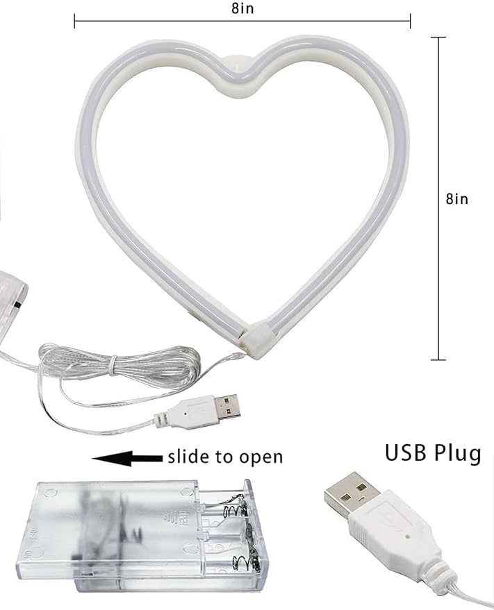 Pink Heart Neon Sign, Battery Operated or USB Powered LED Heart Lights for Valentines Day Decoration, Valentines Gifts for Wife Wedding Proposal Anniversary Mother's Day Girls’ Room Table Wall Decor