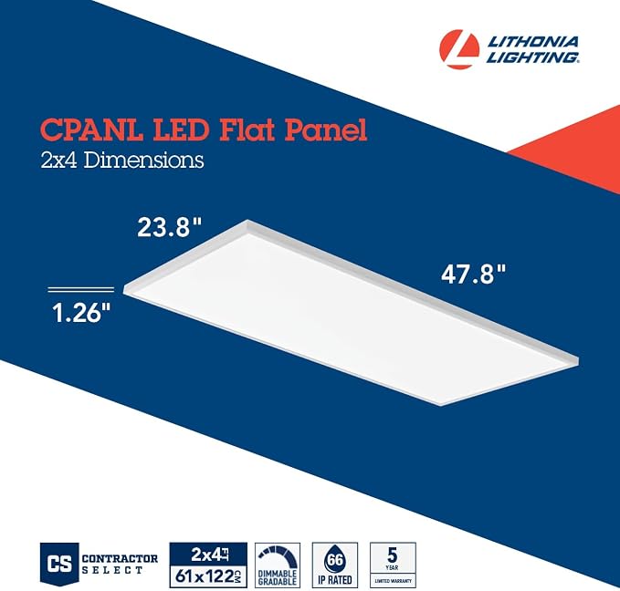 Lithonia Lighting CPANL 2x4 LED Flat Panel Light, 2 ft. by 4 ft. LED Light Panel, Ceiling Lighting Fixture, 3500K/4000K/5000K Switchable CCT, Includes Direct Ceiling Mount Bracket (2-Pack)