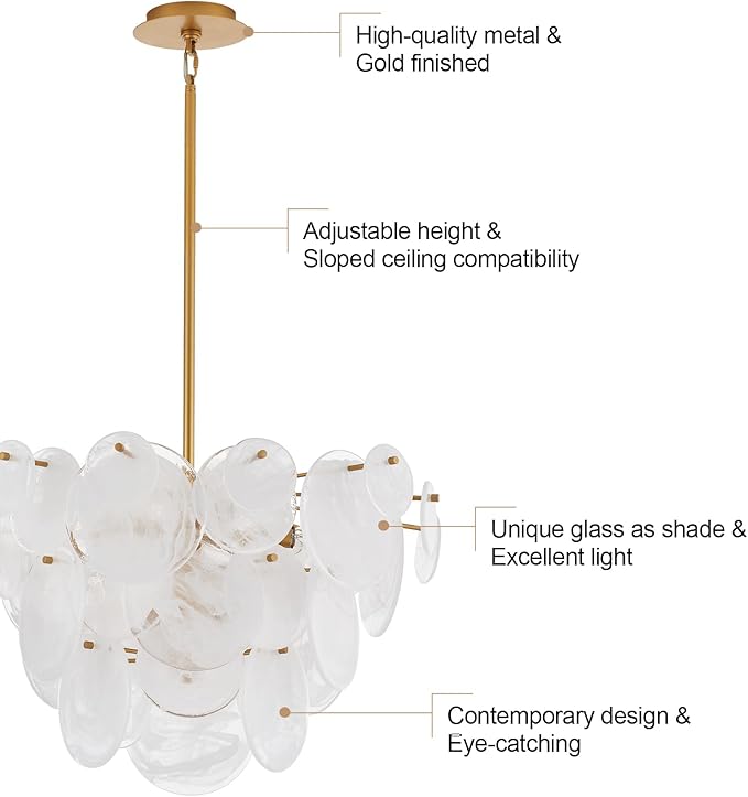 Dia 28 Inch, Modern Glass Chandeliers for Bedroom, Gold Dining Room Light Fixture, Large Vintage Pendant Chandelier for Living Room Stairway Entryway Kitchen Farmhouse Foyer