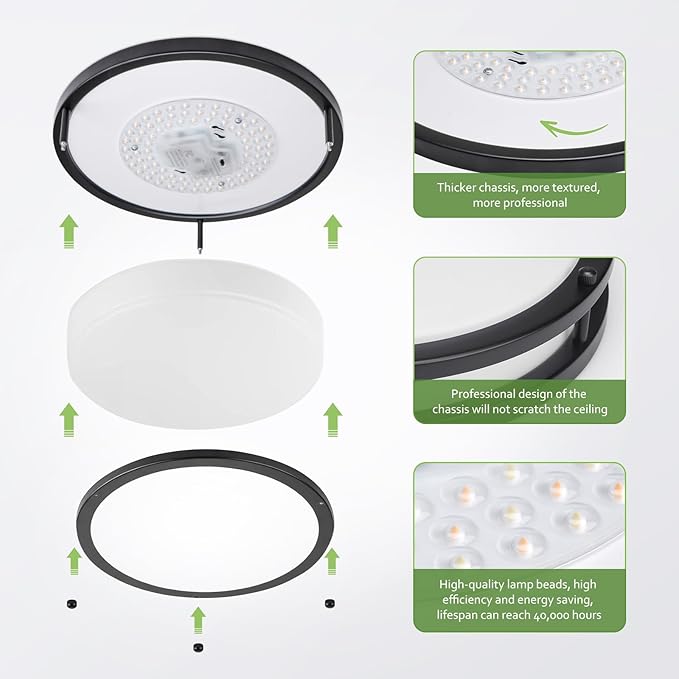 Flush Mount Ceiling Light - 2 Pack 36W 3000K/3500K/4000K/5000K/6000K Dimmable Led Ceiling Light Fixture for Kitchen Hallway Bedroom Bathroom (2, Black, 14 Inch)