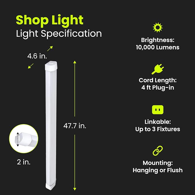 Feit Electric 4 ft. Smart WiFi 105-Watt LED Shop Light, No Hub Required, Alexa or Google Assistant, 3000K/4000K/5000K Color Temperature CCT Changing, SHOP/4/HO/CCT/AG