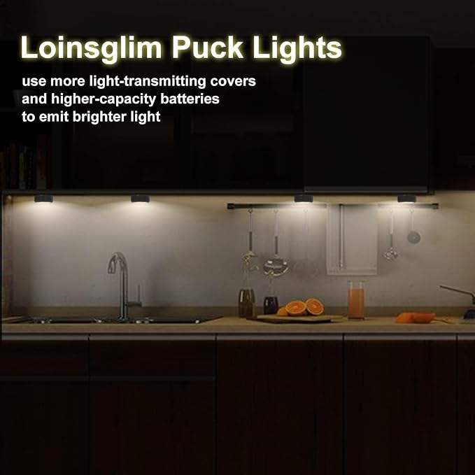 Puck Lights with Remote Control, Wireless LED Puck Light for Kitchen,Battery Operated Under Cabinet Lights, Under Counter Lighting Dimmable, Stick On Lights for Closet Black (6pack)