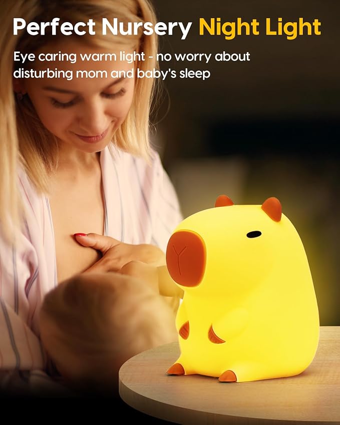 Amaredom Capybara Night Light, Adorable Capybara Lamp, Silicone Dimmable Nursery Nightlight, Rechargeable nightlight for kids with 20 Minutes Timer & Tap Control Baby Girls Women Bedrooms, Living Room