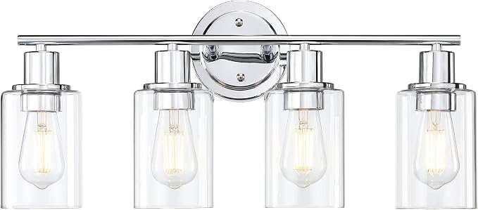 4-Light Chrome Bathroom Light Fixture Over Mirror,4-Light Chrome Vanity Lights for Bathroom 4 Bulb Wall Light Over Sink Cabinet