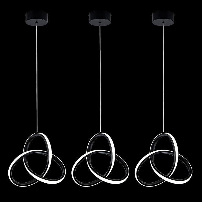 MAYNA Modern Spiral Led Chandelier, 4000K Pendant Light Kitchen Island, 18W Adjustable Height Island Light Fixture for Kitchen Bedroom Kitchen Island Cafe, 3 Pack (Black)