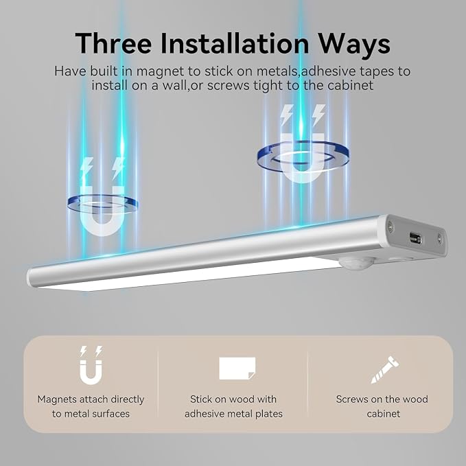 7.8 inch Under Cabinet Lighting Rechargeable 2 Pack Battery Operated | 1800mAh Rechargeable Wireless Dimmable Under Counter Lights for Kitchen, Stairs, Pantry, Easy Installation Magnetic