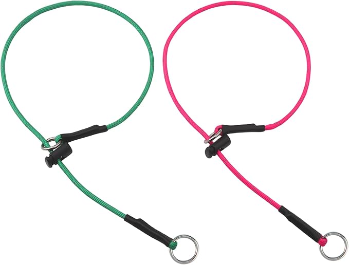 26" Dog Slip Collar – 5/32" Paracord Rope Dog Collar with Spring-Loaded Stopper & Stainless Steel O-Ring, Reflective for Low-Light Visibility(Hot Pink & Green)