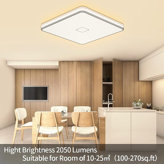 Airand LED Ceiling Light Flush Mount 24W 12.6 inch Square LED Ceiling Lamp with 240Pcs Chips Without Flicker, 2050 Lumens, IP44, 80Ra+, 180W Equivalent (Warm White)