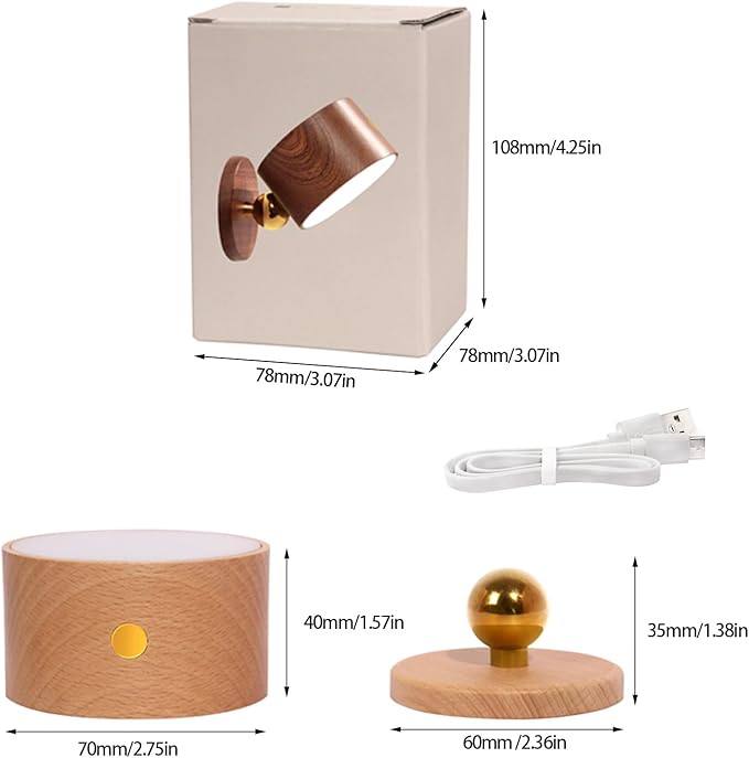 LANDGOO Magnetic Wall Sconce - Rechargeable Beech Wood Lamp, 360° Rotatable & Dimmable for Renters, Artwork & Reading (No Wiring DIY Install)