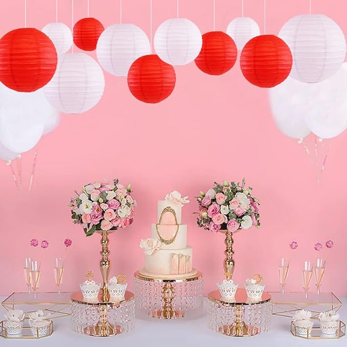 12Pcs Round Paper Lanterns Assorted Sizes (6" 8" 10" 12") for Lunar New Year 2026, Chinese New Year Decorations, Wedding Birthday Home Decor, Hanging Chinese Japanese Paper Lantern Lamps (Red)