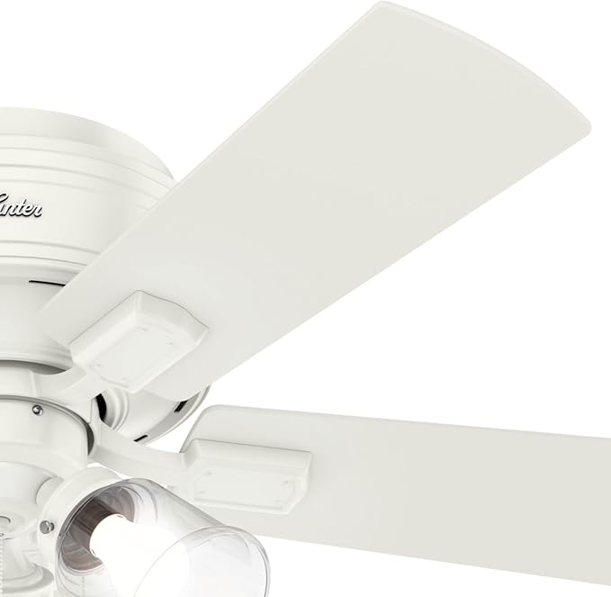 Hunter Crestfield, Indoor, Ceiling Fan, Quiet, 42 inch, Fresh White | with LED Lights and Pull Chain, Low Profile Flush Mount, 5 Blades, For Bedroom, Living Room, Kitchen, 52152